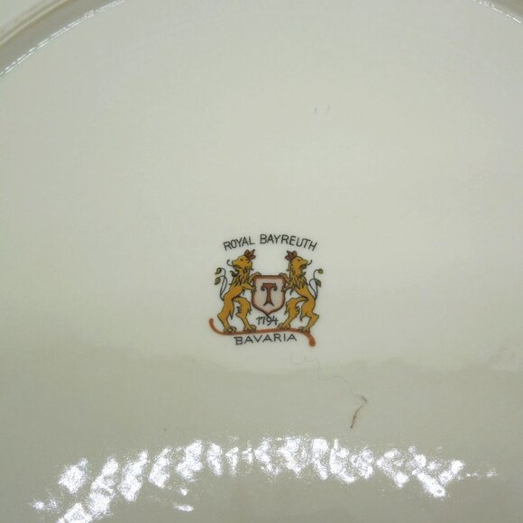 ROYAL BAYREUTH Green and Gold Floral Porcelain Plate, Germany Vintage 10.6" - Picture 10 of 12